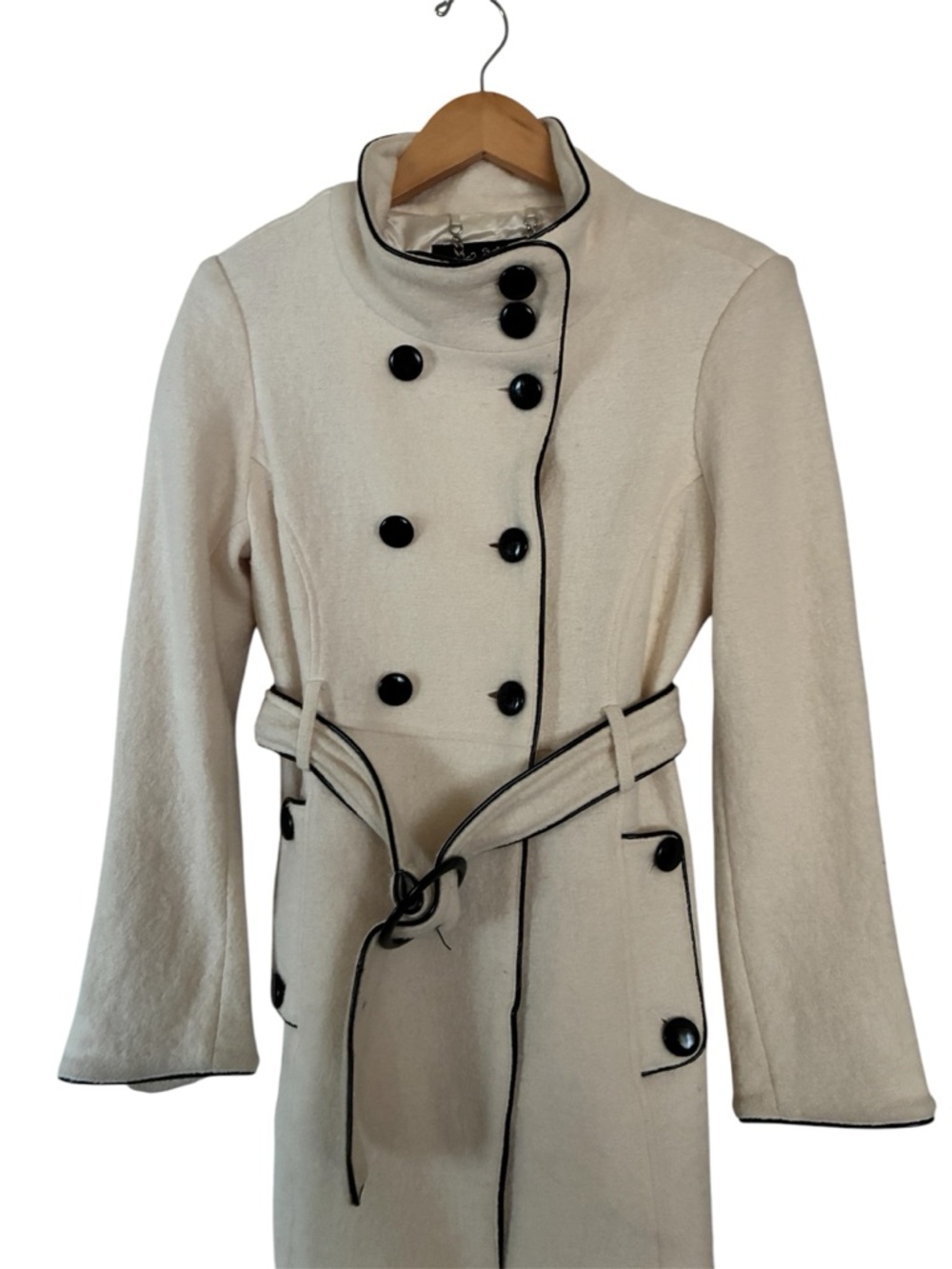 Beautiful Blanc Noir Cream Viscose/Wool w/Satin Lining Coat Sz M